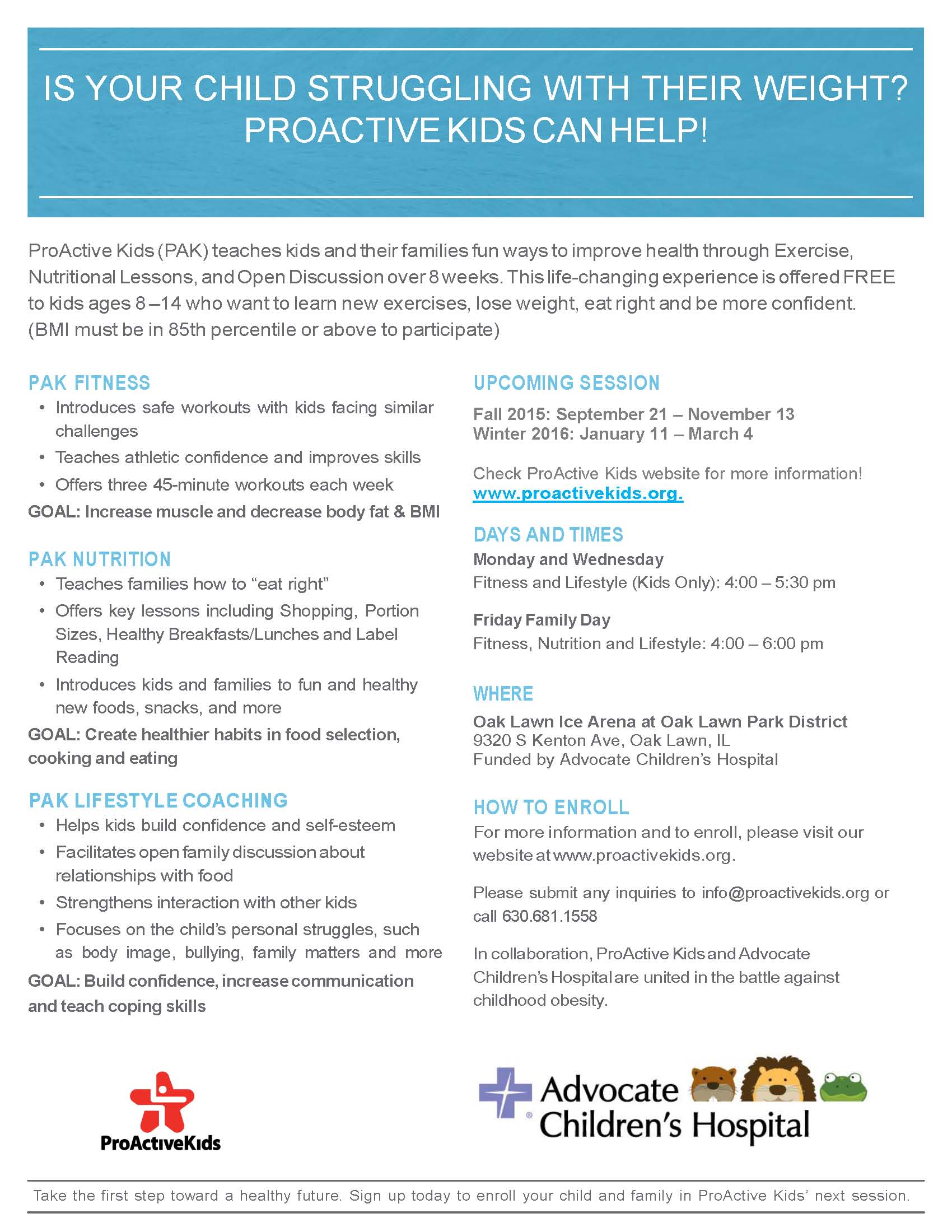 ProActive Kids Advocate Oak Lawn Fall 2015 Flyer Page 1